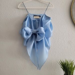Jackie Rogers Pastel Baby Blue Silk And Saphire Rinestone Bow Top AREA Inspired